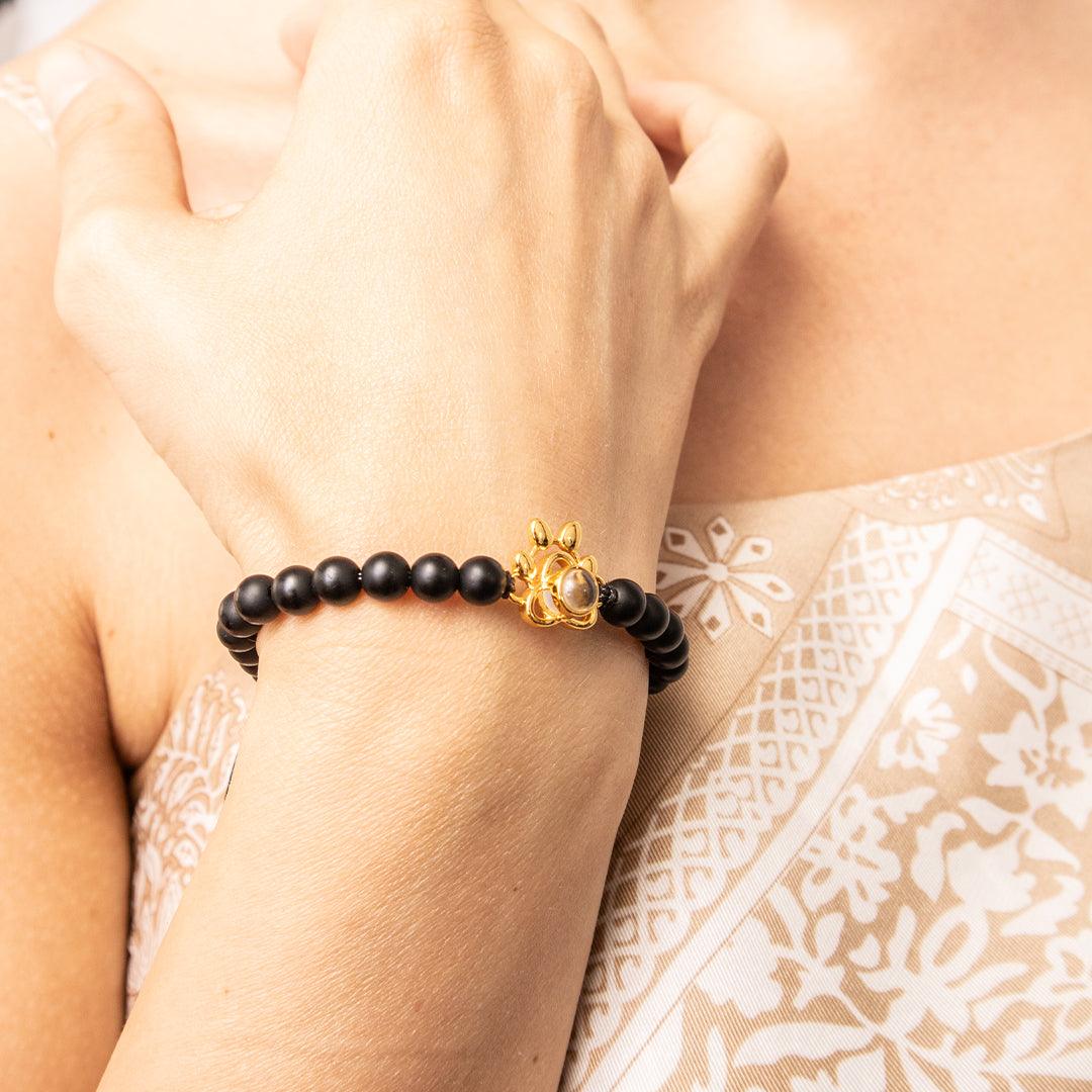 Eternity's Coastal Paw Beaded Photo Bracelet - Elegant Eternity