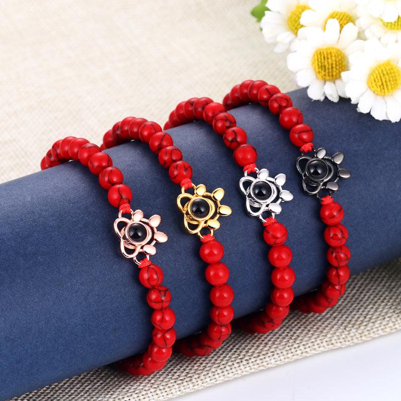 Eternity's Coastal Paw Beaded Photo Bracelet - Elegant Eternity